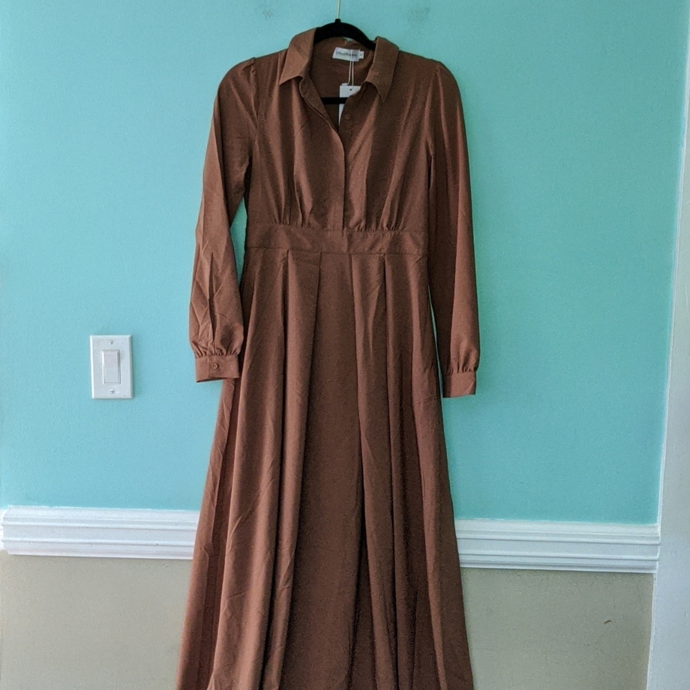 Urban Modesty Brown Long Sleeve Maxi Dress Small